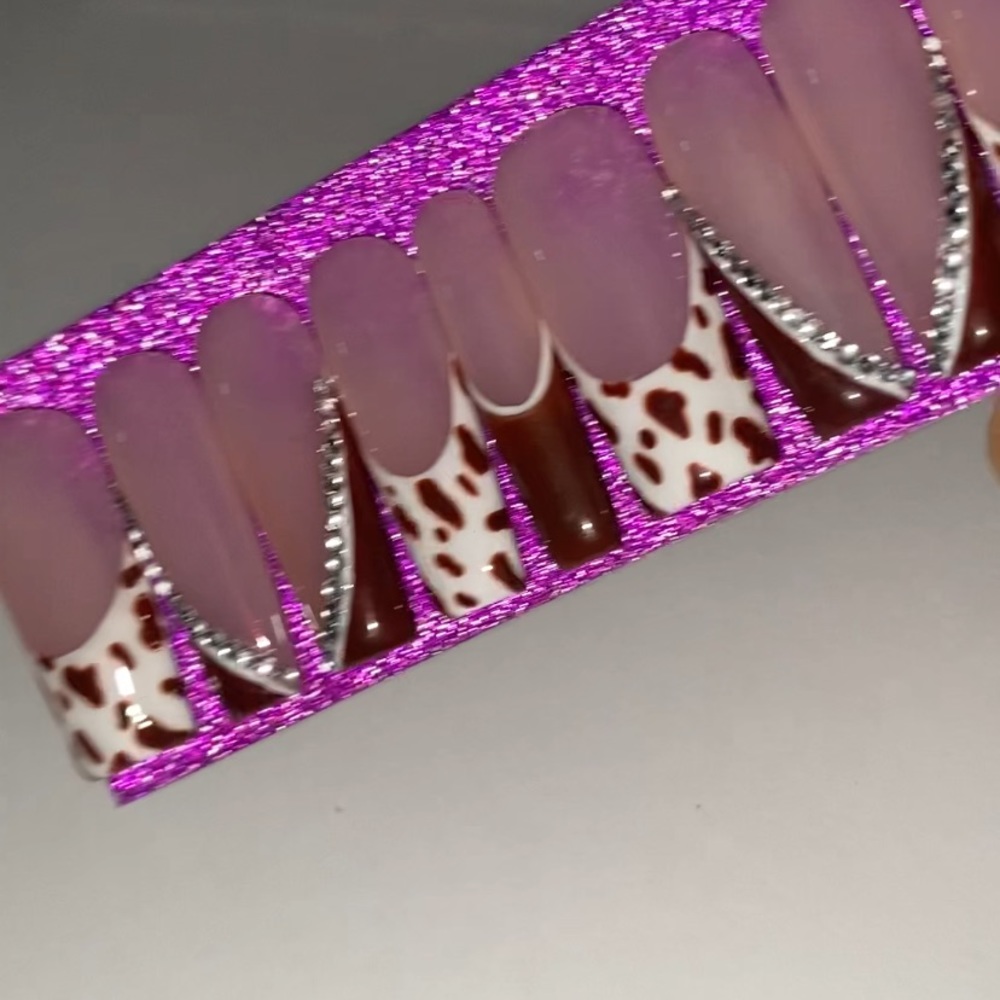 Cow print bling press on nails